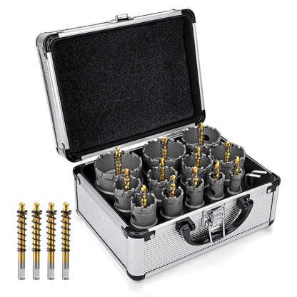 TCT Carbide Hole Saw Kit 5/8"-2-1/4" Metal Hole Cutter Set for Stainless Steel Iron Copper Brass