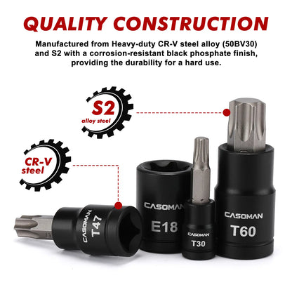 32-Piece Torx Bit Socket Set T8-T70 E-Torx Socket Set with Impact Socket Adapters