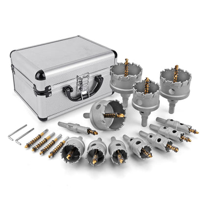 TCT Carbide Hole Saw Kit 5/8"-2-1/4" Metal Hole Cutter Set for Stainless Steel Iron Copper Brass