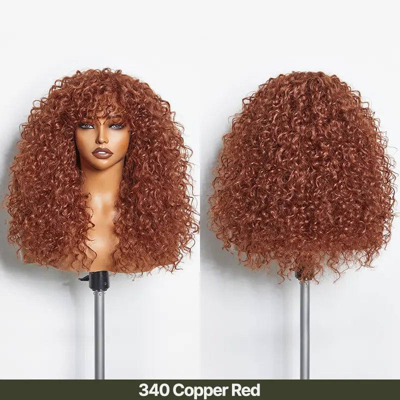 Boho Curly Blend Human Hair Wig with Bangs Effortless Shaggy Waves Ready To Wear