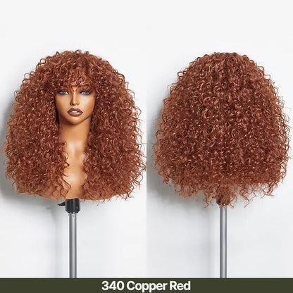 Boho Curly Blend Human Hair Wig with Bangs Effortless Shaggy Waves Ready To Wear