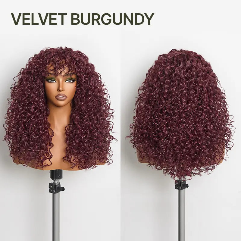 Boho Curly Blend Human Hair Wig with Bangs Effortless Shaggy Waves Ready To Wear
