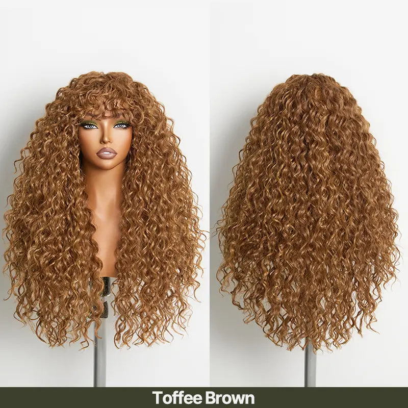 Boho Curly Blend Human Hair Wig with Bangs Effortless Shaggy Waves Ready To Wear