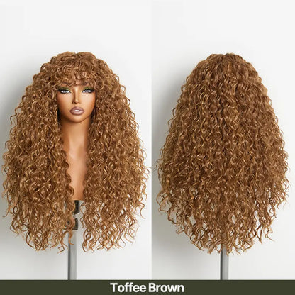 Boho Curly Blend Human Hair Wig with Bangs Effortless Shaggy Waves Ready To Wear