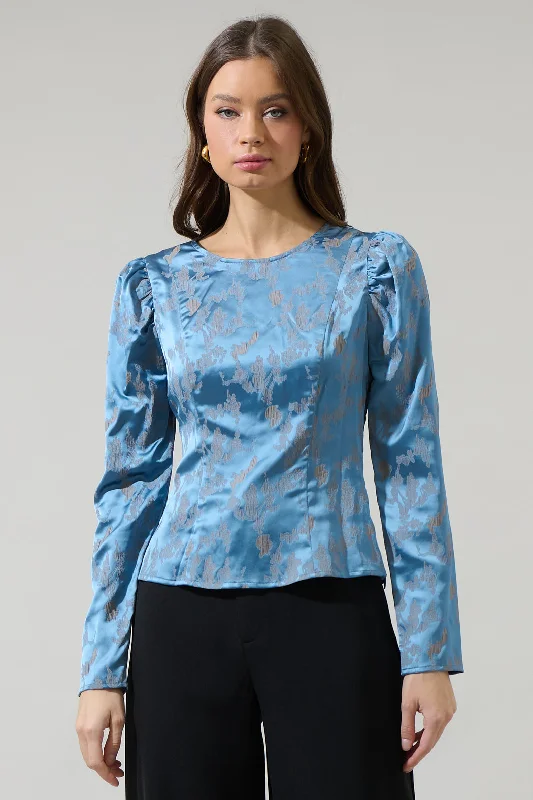 Beath Floral Luley Satin Long Sleeve Top