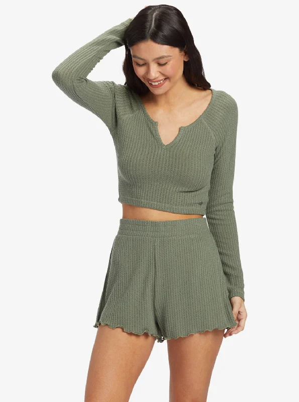 Cropped Long Sleeve Waffle Top - Agave Green