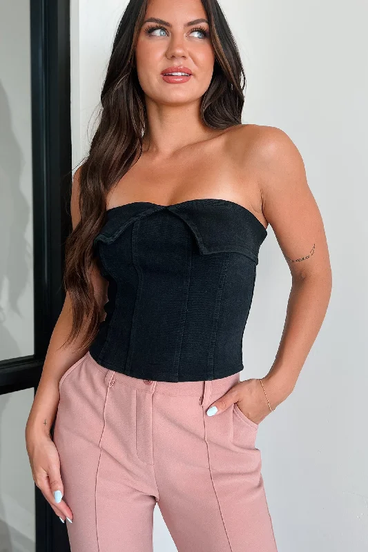 We're Not Meant To Be Strapless Denim Top (Black)