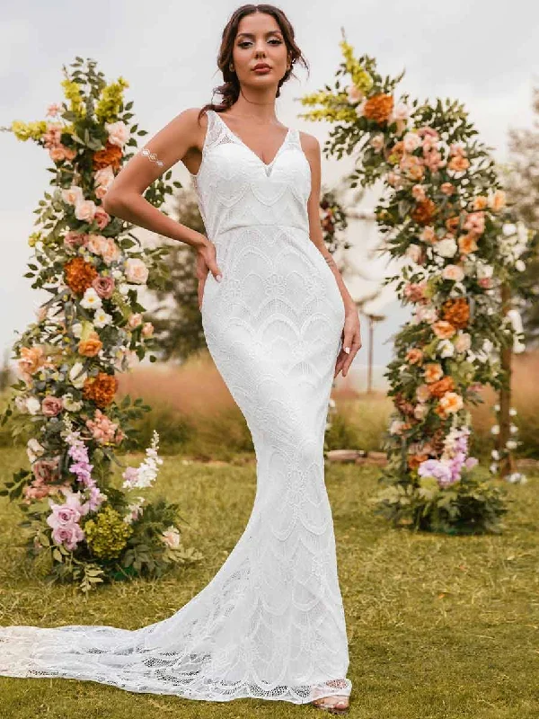 Boho Mermaid Wedding Dress Petite Country Casual Lace Gowns