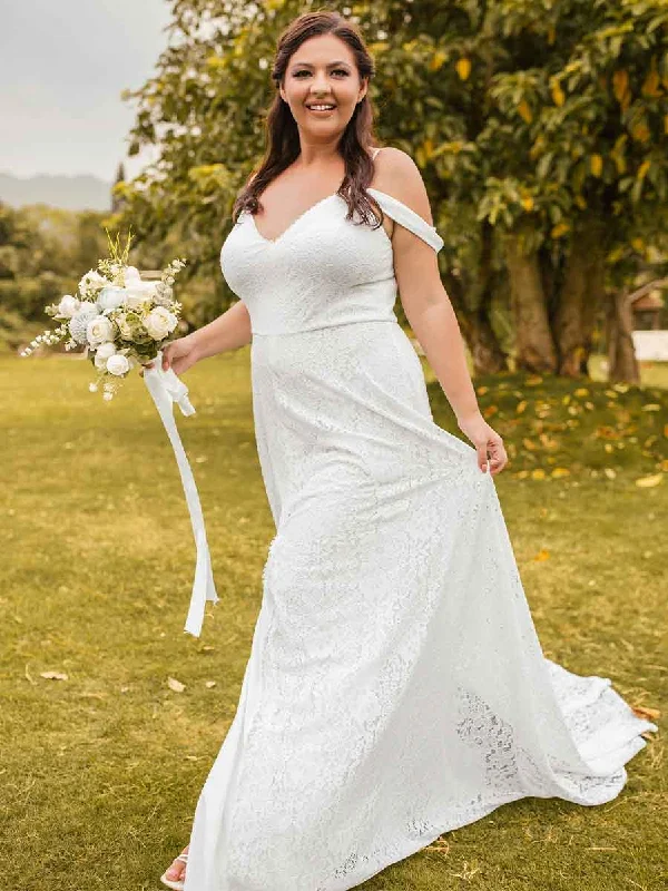 Plus Size Country Wedding Dresses Lace A Line V Neck