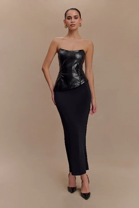 Allana Faux Leather Strapless Top - Black