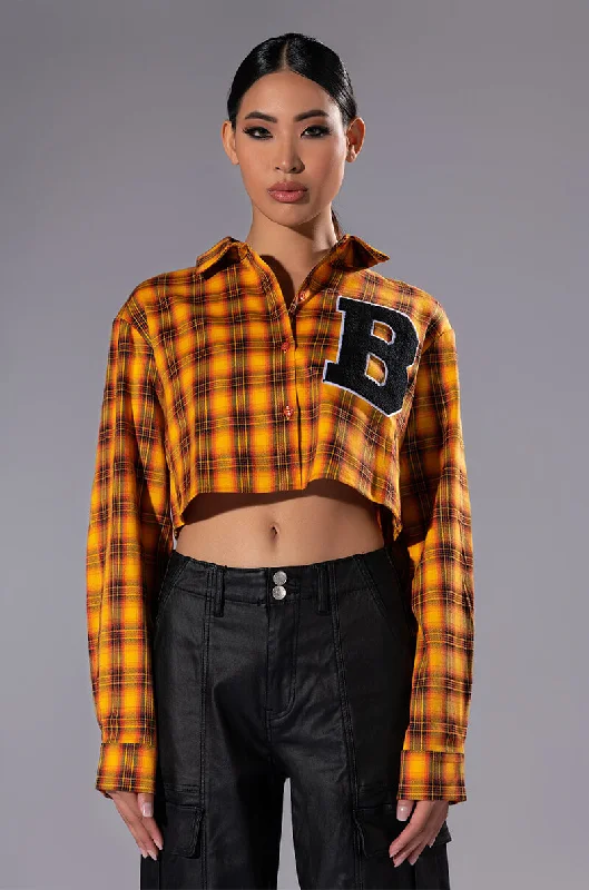 PLAID B LONG SLEEVE BLOUSE