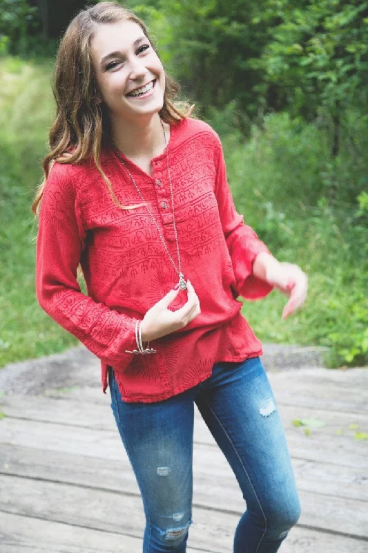 Om Long Sleeve Top in Coral