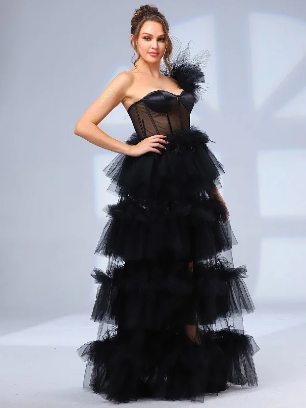 Corset Wedding Dresses Black A line Cutout Tulle Gowns