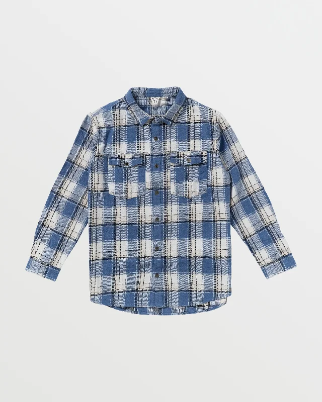 Let It Go Long Sleeve Flannel Shirt - Bijou Blue Forrest Plaid