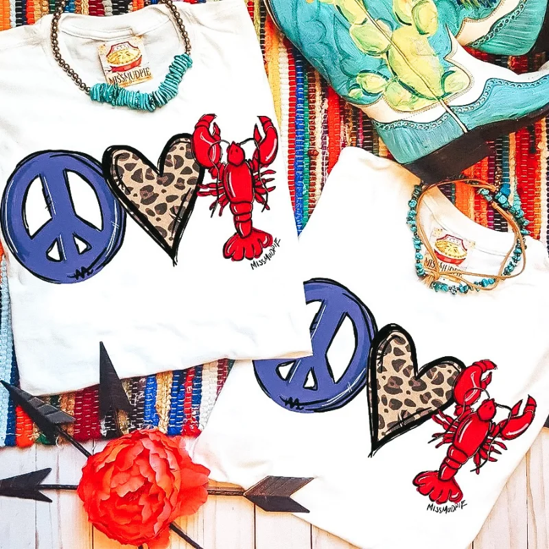 Online Exclusive | Peace Love Crawfish  Short Sleeve Graphic Tee in White