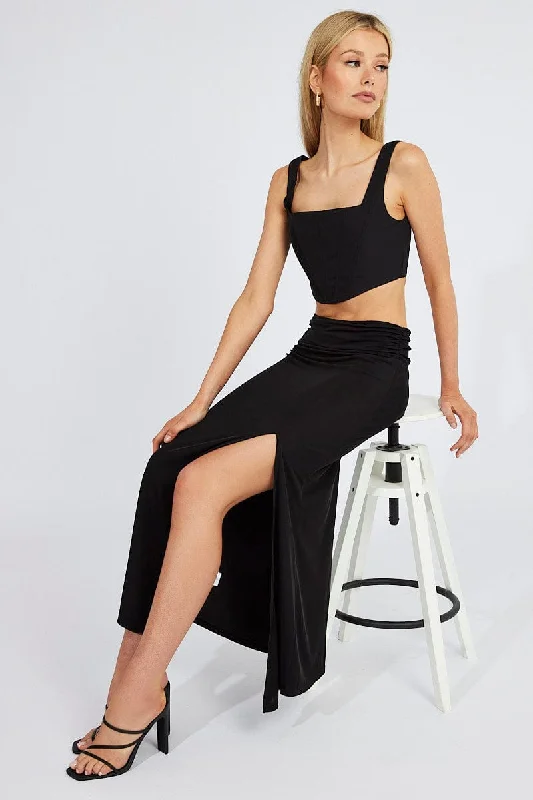 Black Maxi Skirt Asymmetric Hem