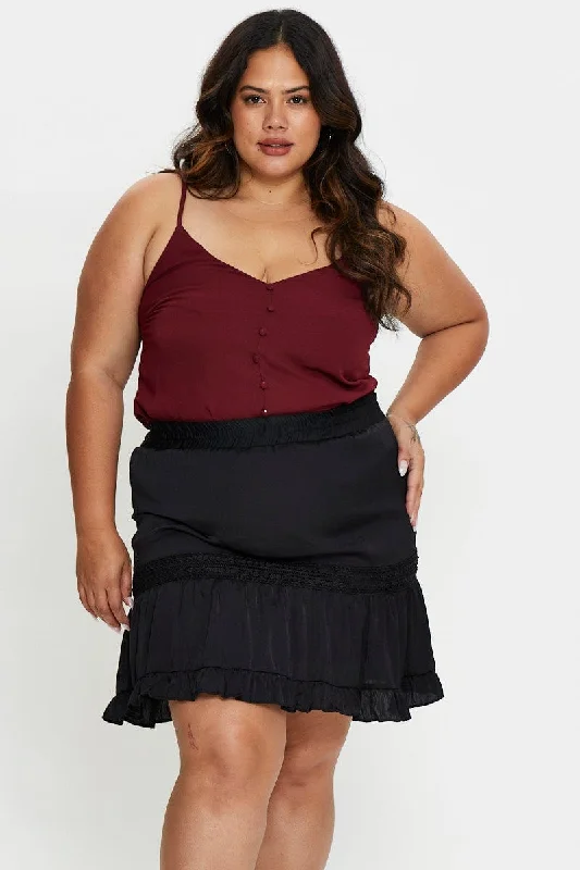 Black Mini Skater Skirt Ruffle Hem