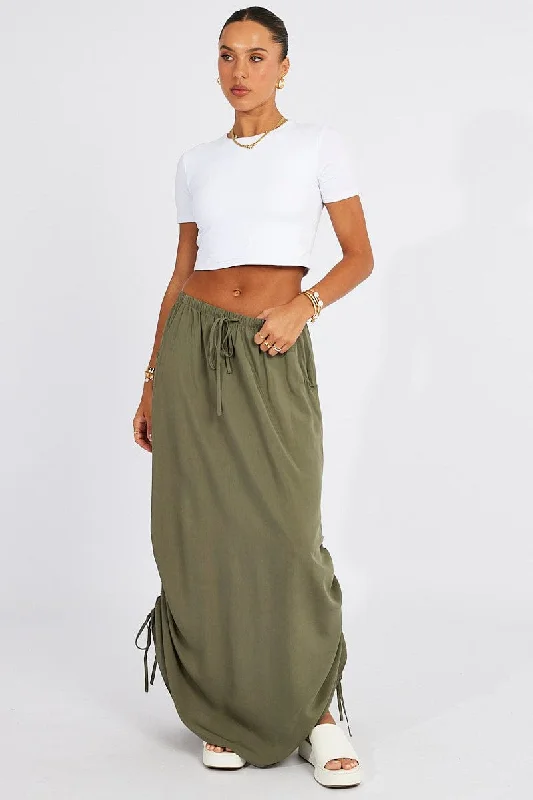 Green Maxi Skirt Side Ruched