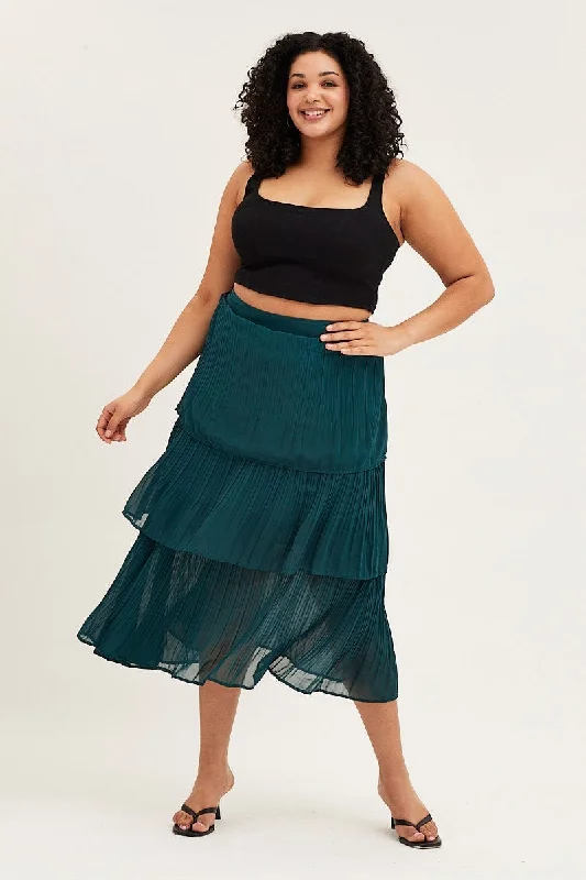 Green Midi Skirt Pleated