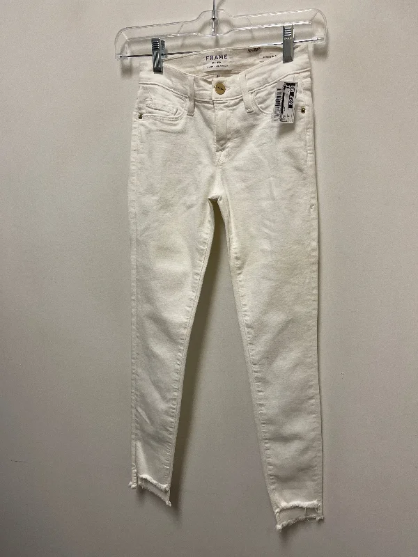 Jeans Skinny By Frame In White, Size: 0