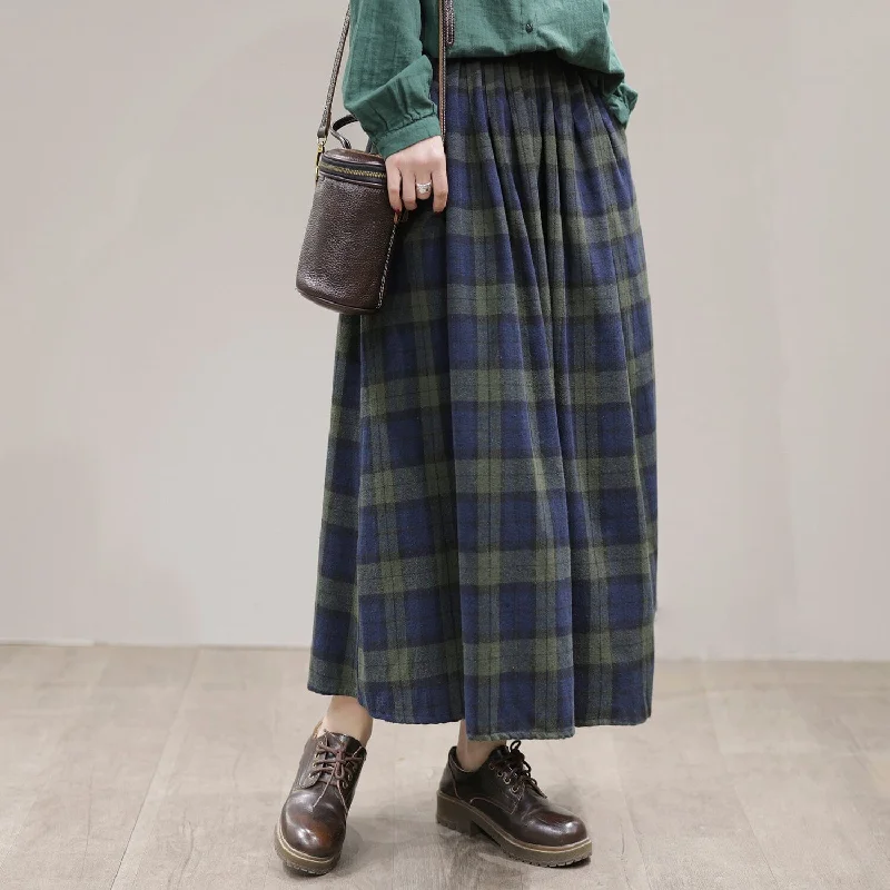 Spring Casual Plaid A-Line Cotton Skirt