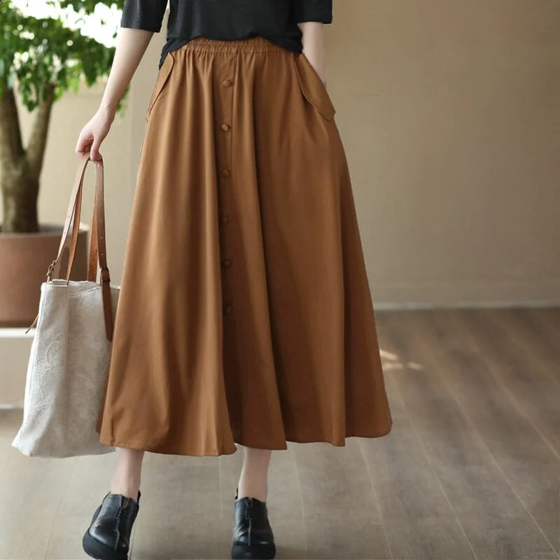 Spring Casual Solid Smooth Cotton Skirt