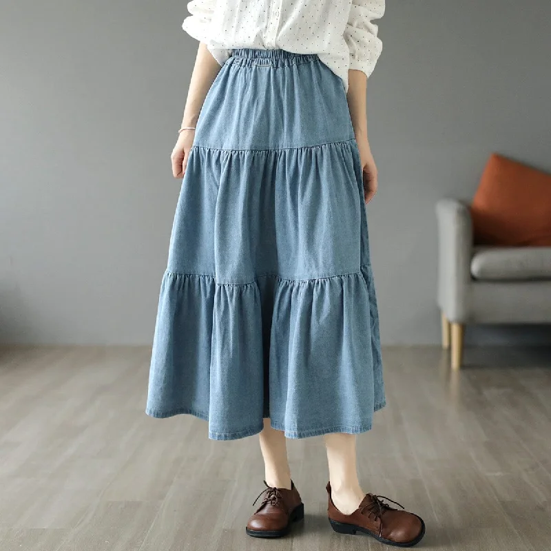 Spring Cotton Patchwork Casual Midi Skirt