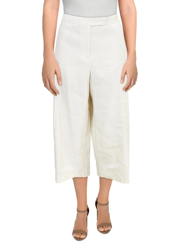 Womens Tab Front Linen Blend Cropped Pants