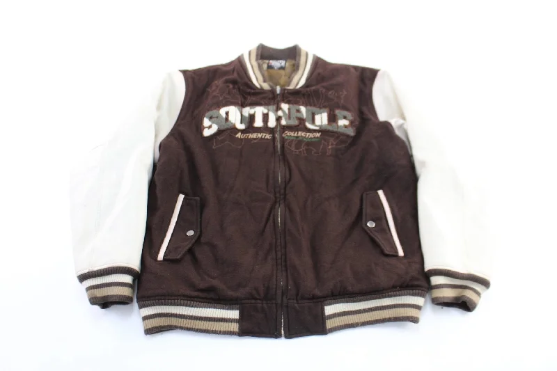 Y2K SouthPole Embroidered Brown Leather Zip Up Jacket