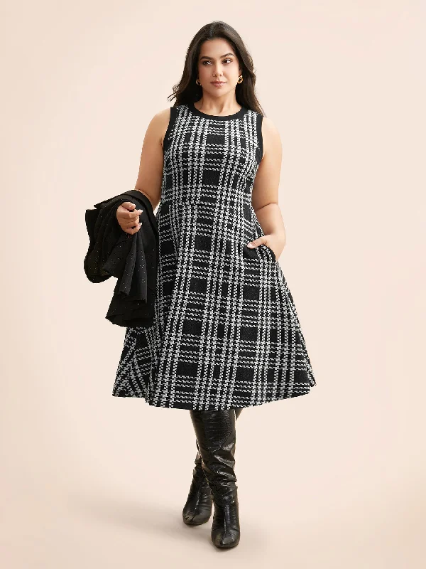 Plaid Round Neck Tank Dress