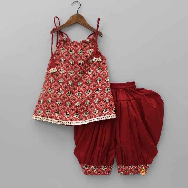 Printed Kurti With Adjustable Neck And Dhoti