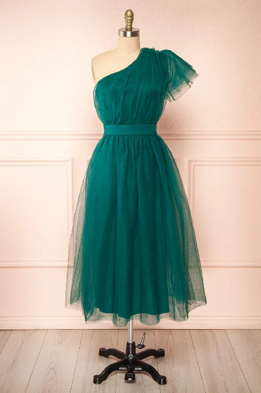 Leillia | Green Tulle Midi Dress