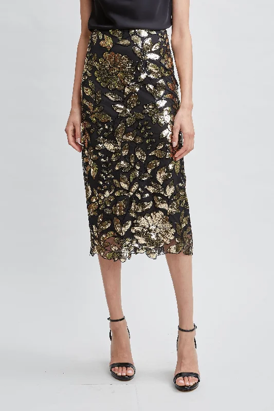 Floral Sequin Midi Skirt