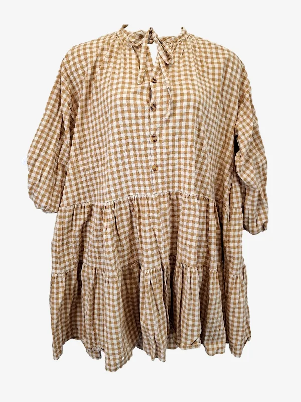 The Lullaby Club Caramel Gingham Smock Mini Dress Size L