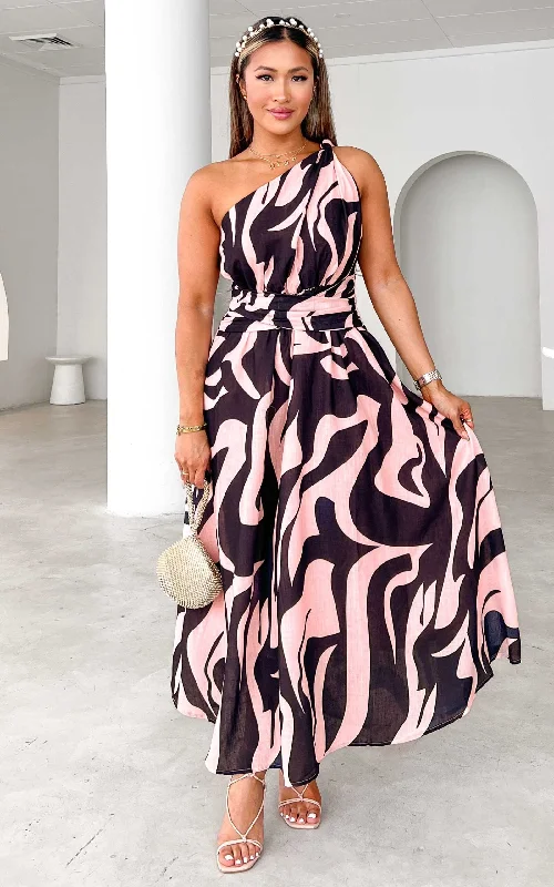 Addison Maxi Dress - Black Pink Print