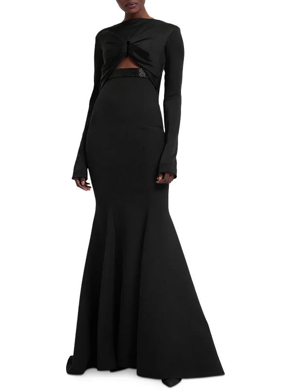 Lucy Womens Beaded Cut-Out Evening Dress