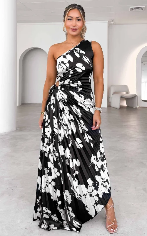 Rochelle Maxi Dress - Black White Floral