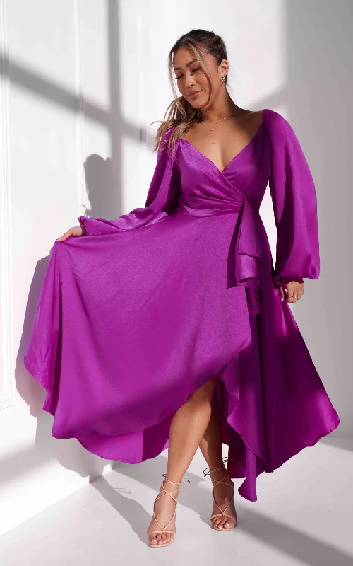 Rossetti Long Sleeve Wrap Maxi Dress - Purple Pink