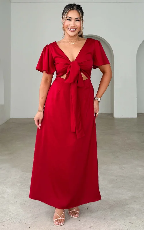 Roza Short Sleeve Maxi Dress - Red