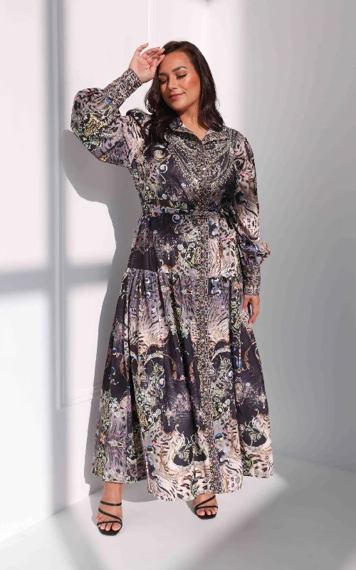 Sahara Night Sky Long Sleeve Maxi Dress -  Black Multi Print