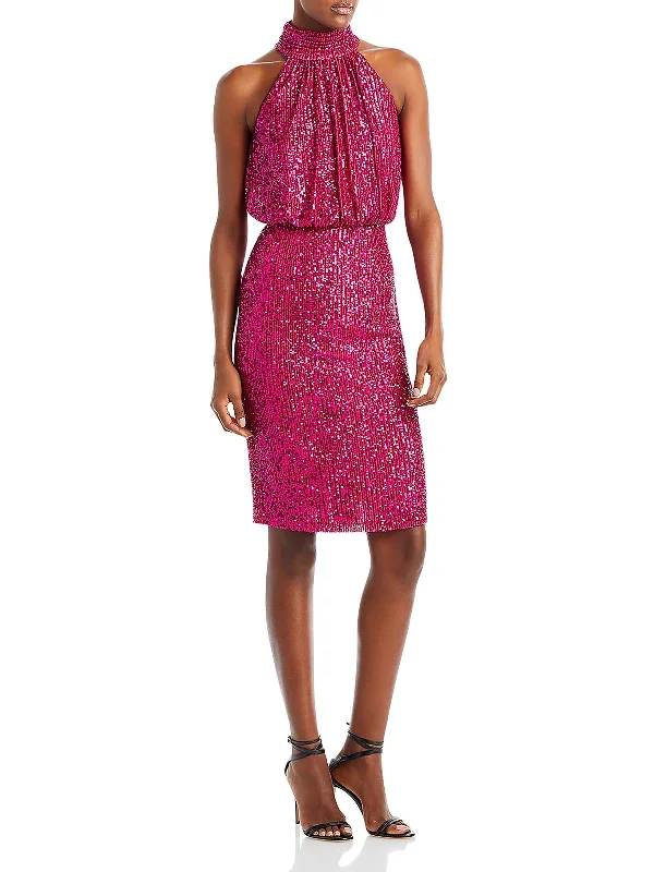 Womens High-neck Embellished Cocktail and Party Dress