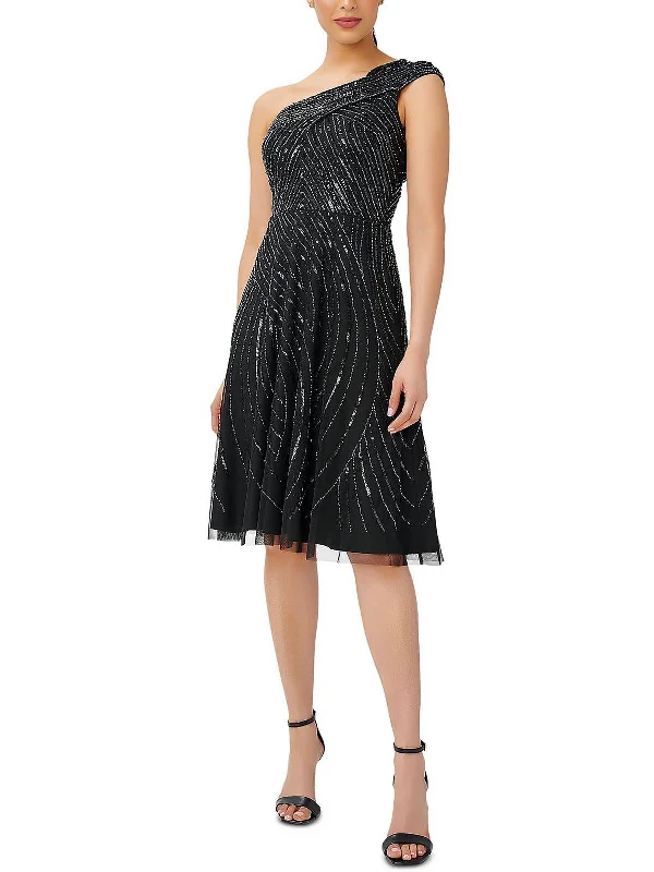 Womens One Shoulder Embellished Cocktail and Party Dress