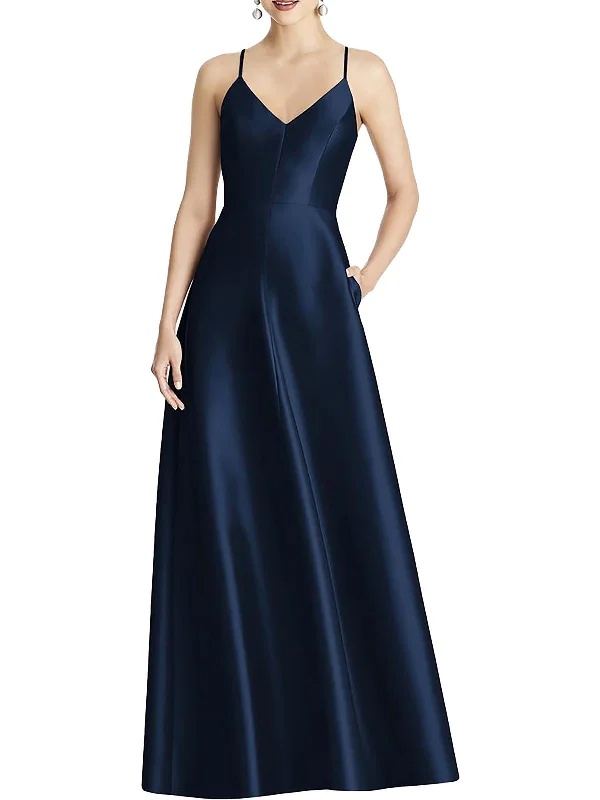 Womens Satin Criss-Cross back Evening Dress