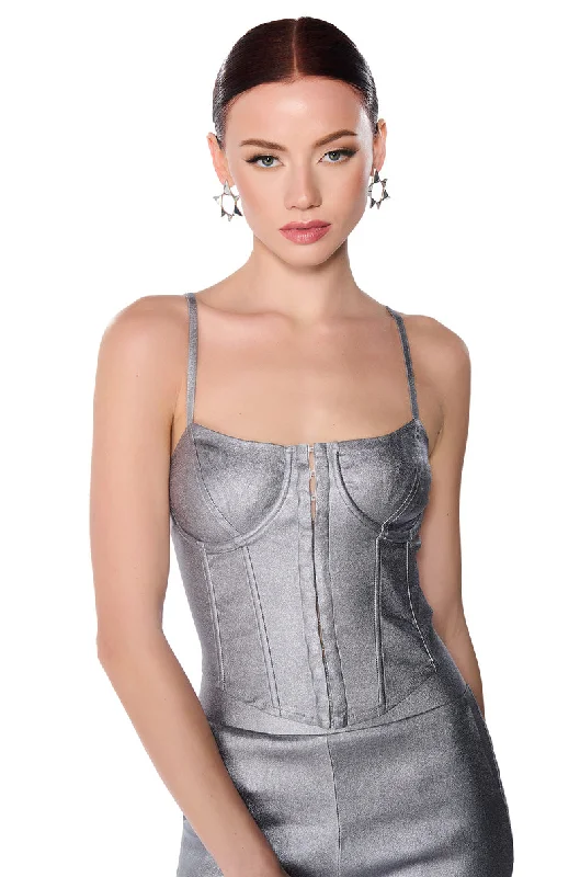 ALWAYS WINNIN SLEEVELESS FAUX LEATHER CORSET