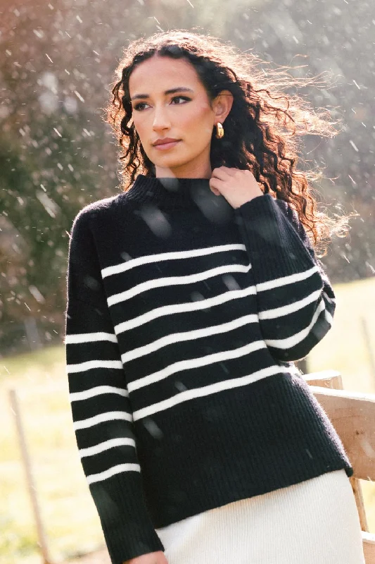 Alaska Black Stripe Funnel Neck Knit Jumper